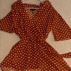 PrettyLittleThing Terracotta Polka Dot Dress